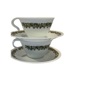 Corelle Spring Blossom Crazy Daisy Hook Handle Cup and saucer Set of 4 vintage